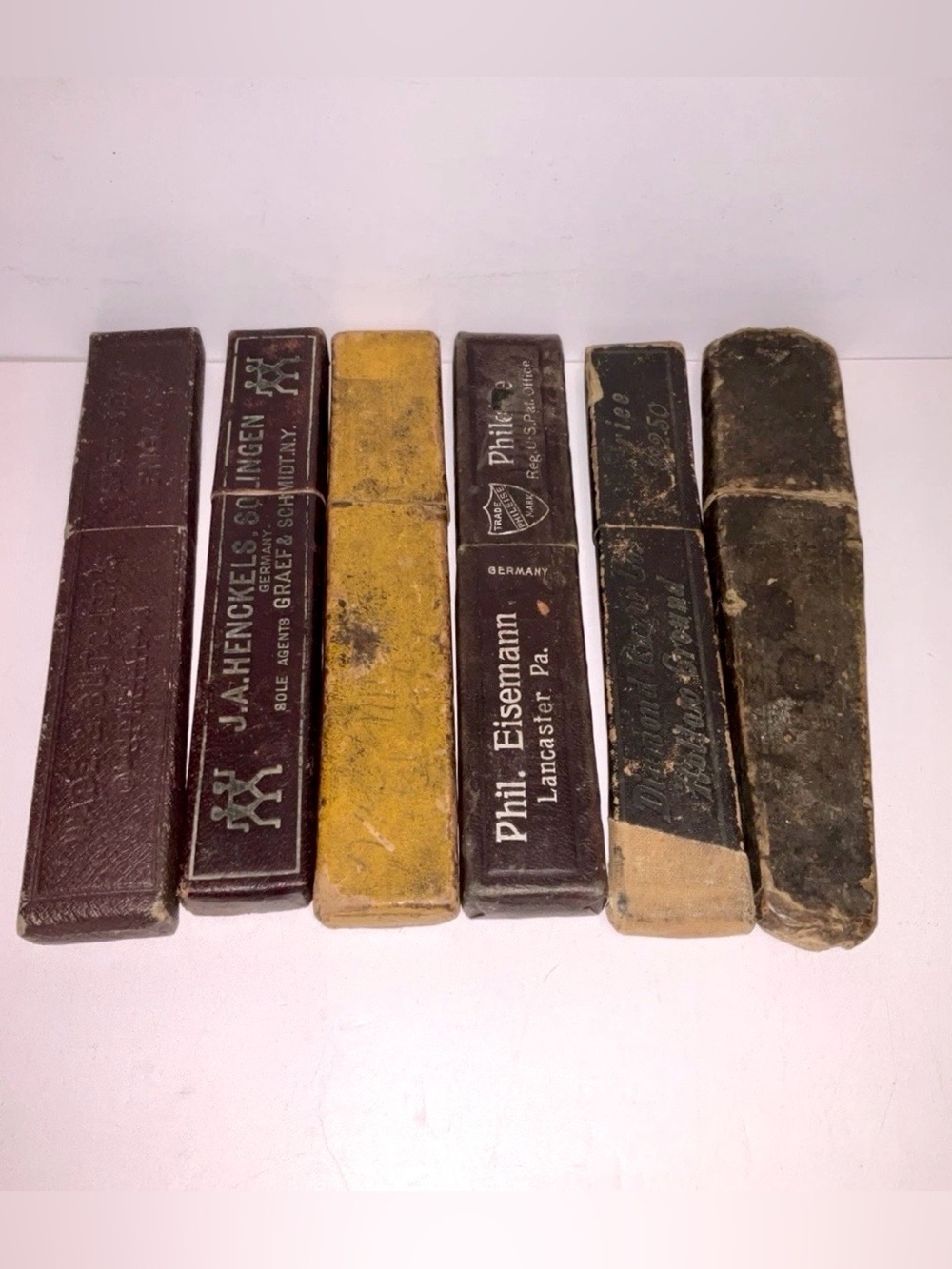 Lot of 6 Antique Straight Razor Cases Boxes J.A. Henckels Phil Eisemann Germany